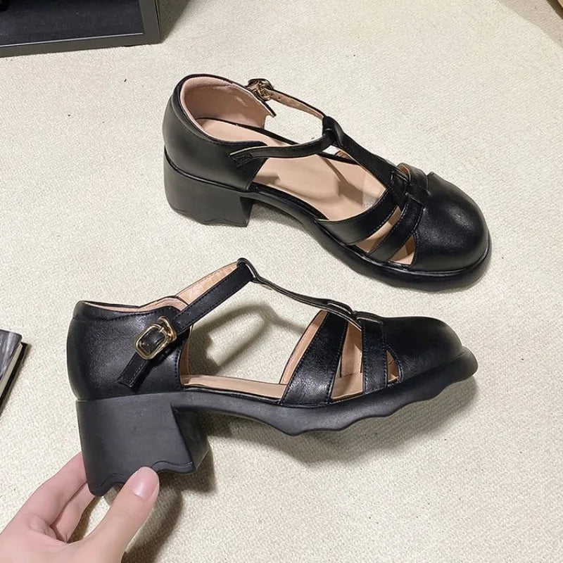 Womens Black Chunky Heel Strappy Mary Janes on Luulla