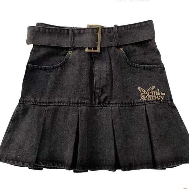 Long Pleats Denim Skirt BU0106