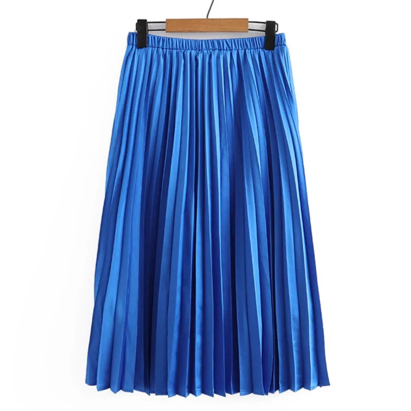 COTTON PLEATED MIDI SKIRT_BLUE main image 0