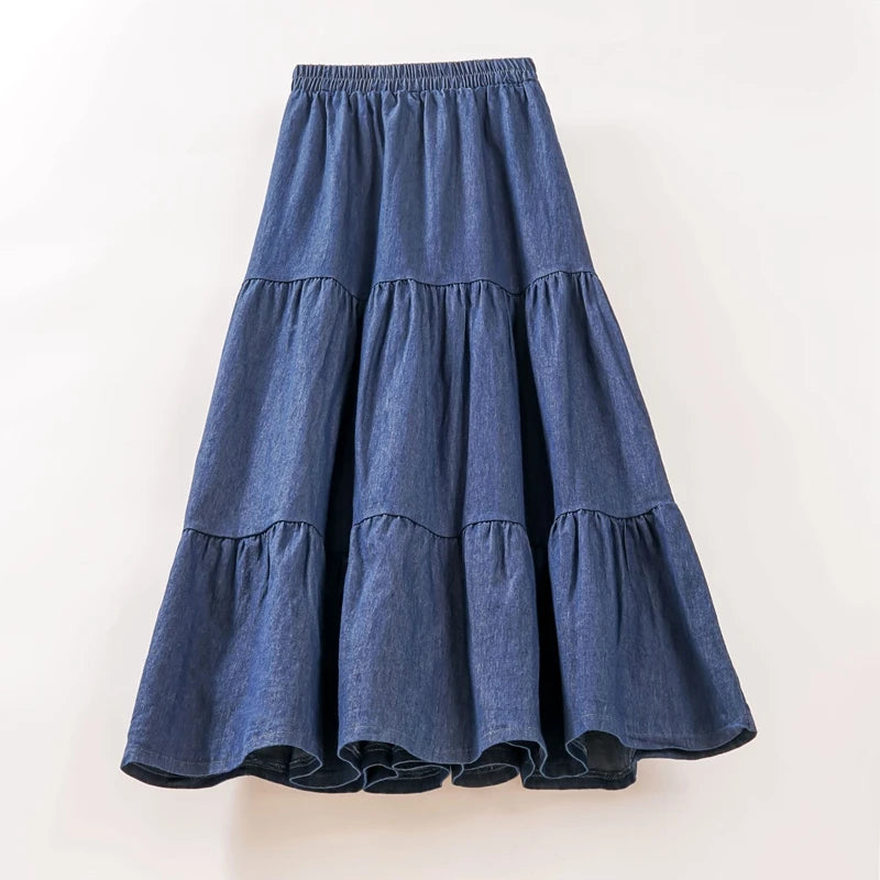 Dark Denim Tiered Maxi Skirt main image 1