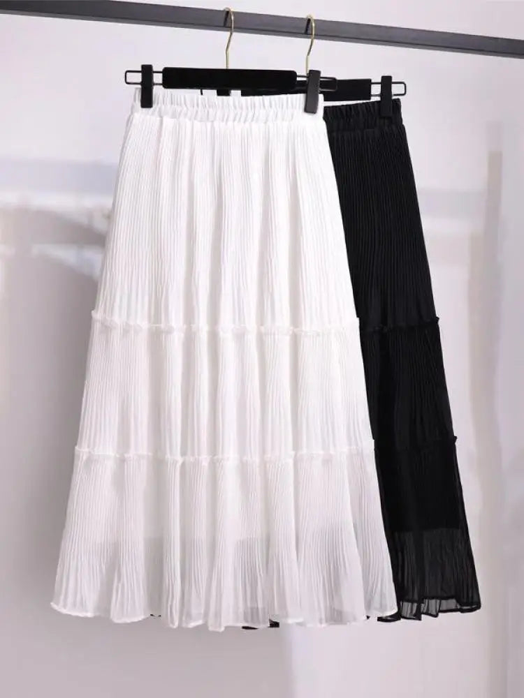 Two Tone Pleated Long Skirt