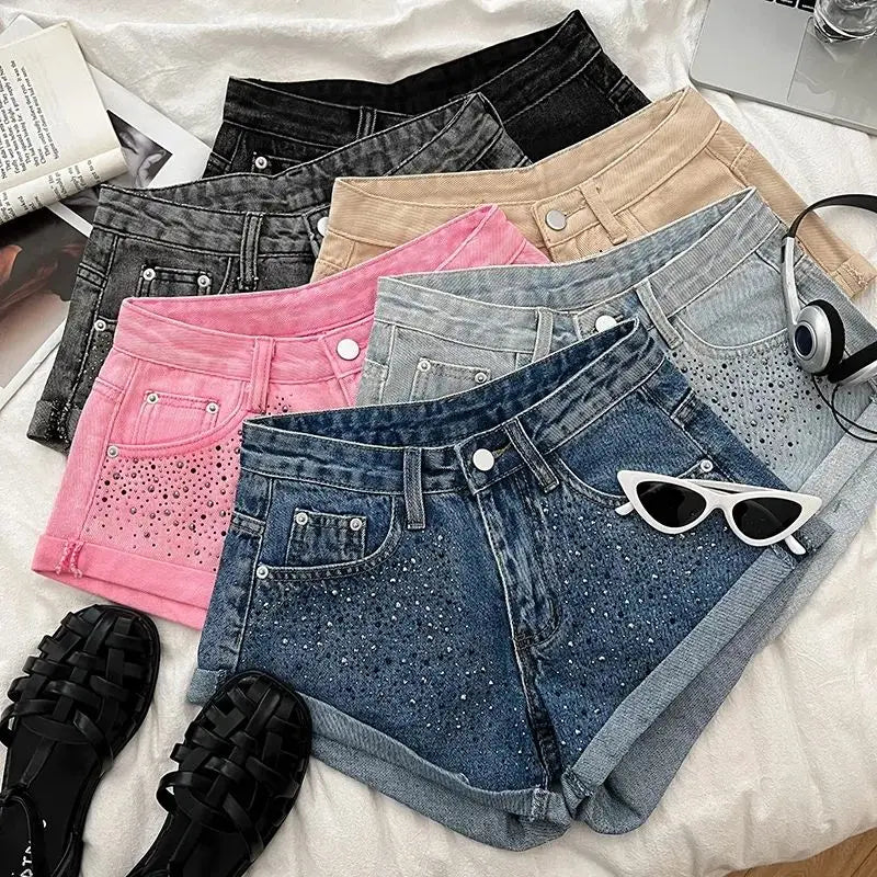 Stylish Rhinestone Embellished Denim Shorts For Women on Luulla