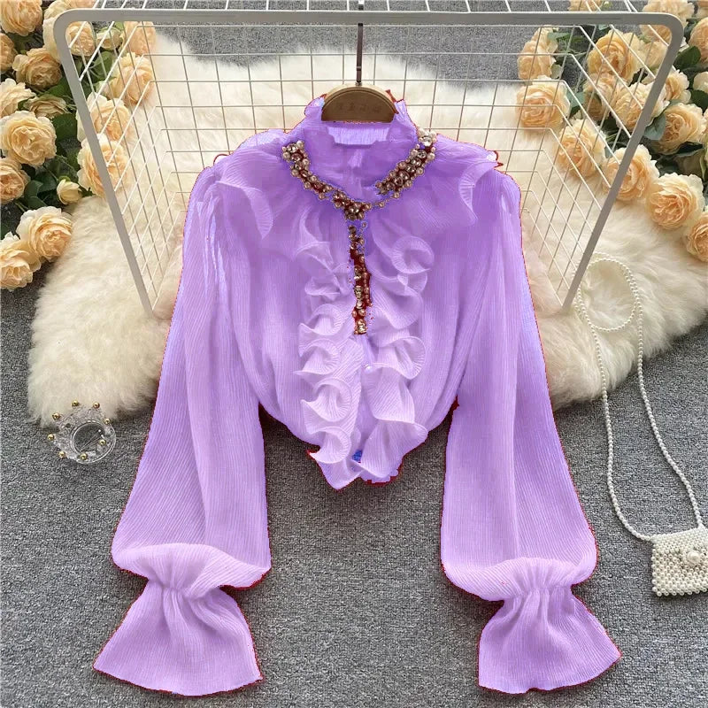 Light Steel Blue Doll Collar Chiffon Blouse main image 0
