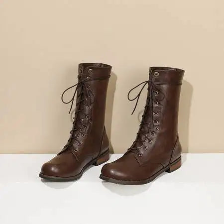 Rustic Brown Leather Combat Boots For Women on Luulla